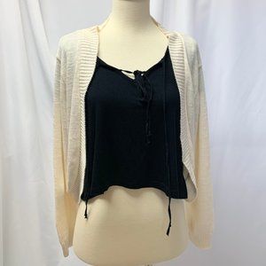 Dressbarn Sweater Women's Size Large Cream Colored Cropped Cardigan 70% Cotton
